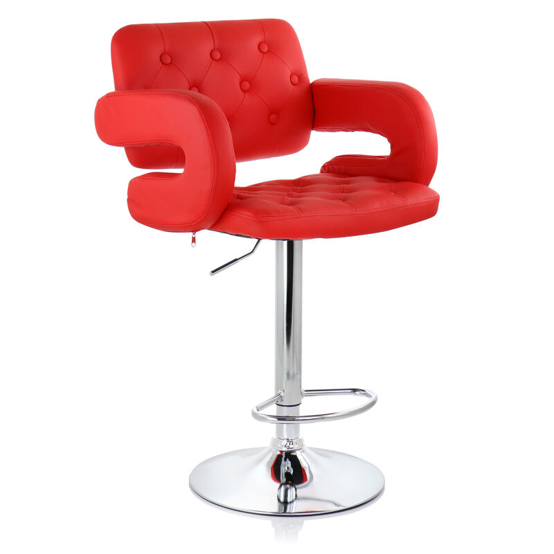 Elama Faux Leather Tufted Bar Stool in Red with Chrome Base and Adjustable Height image number 1