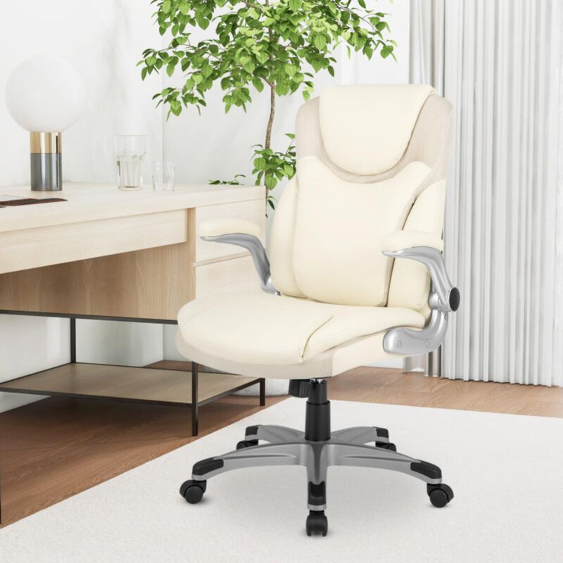 Hivvago Ergonomic Office PU Leather Executive Chair with Flip-up Armrests and Rocking Function
