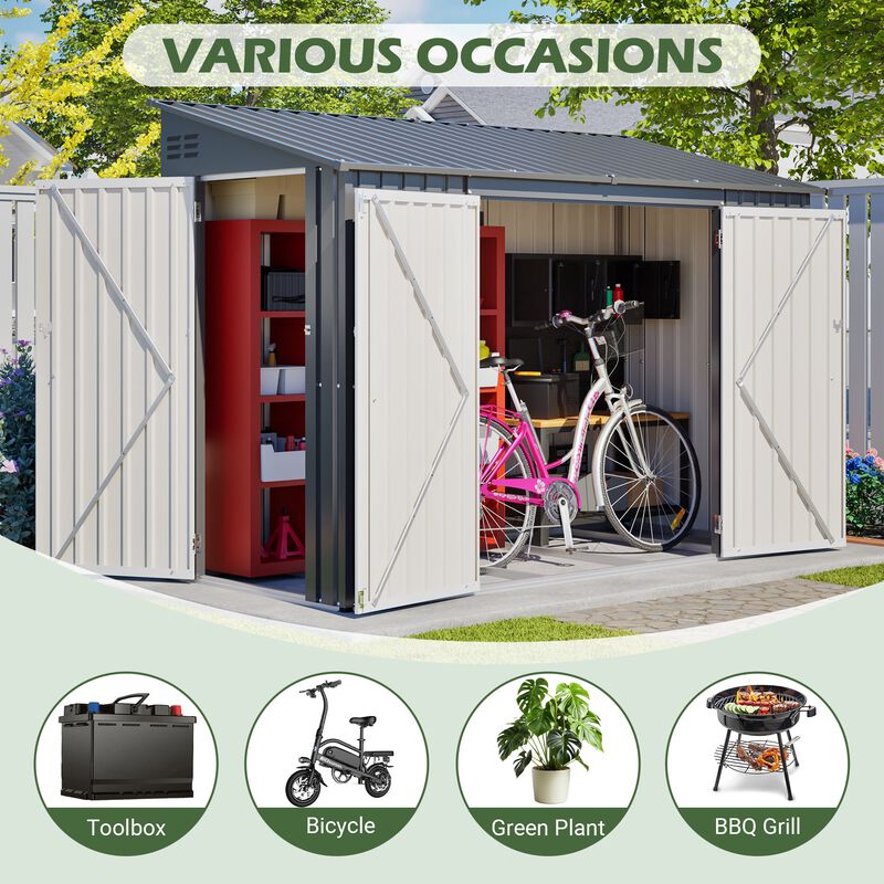 9 x 4 FT Outdoor Storage Shed with Lockable Door, Heavy Duty Metal Waterproof Garden Shed image number 7