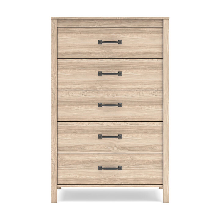 Bette Tall Dresser Chest, 5 Drawers, Light Oak Brown Finish, 60 Inch