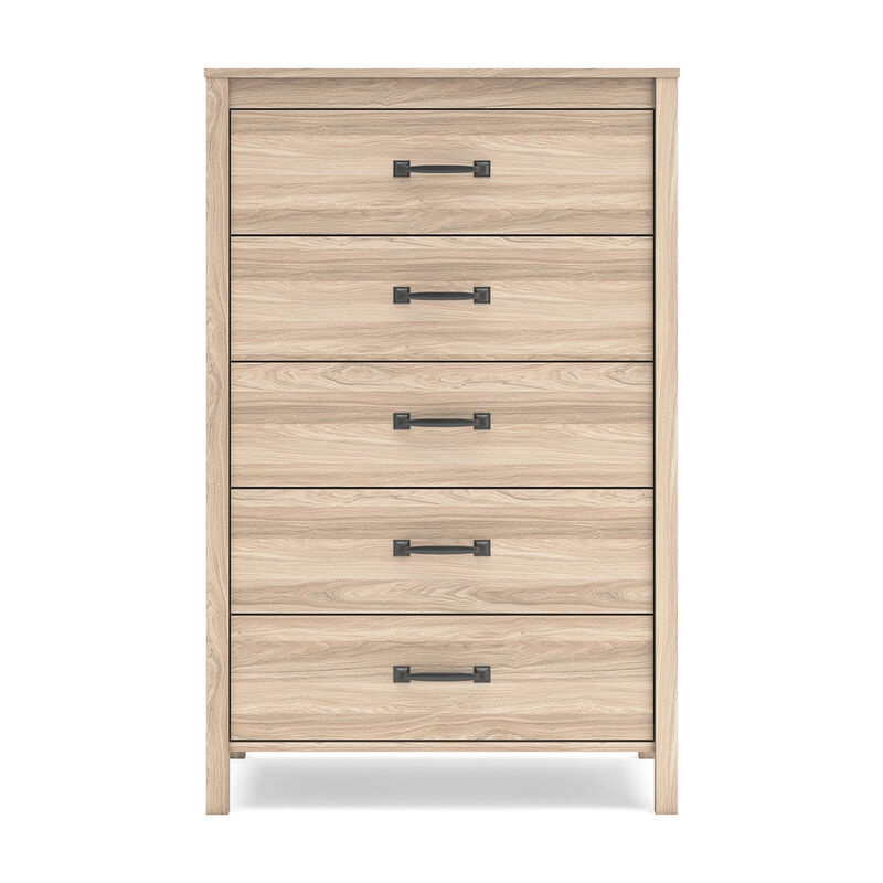 Bette Tall Dresser Chest, 5 Drawers, Light Oak Brown Finish, 60 Inch
