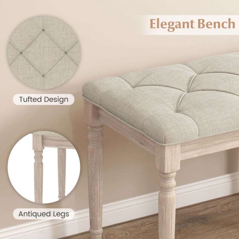 Upholstered Bench with Carved Wood Legs and Cushioned Seat For Bedroom-Beige image number 8