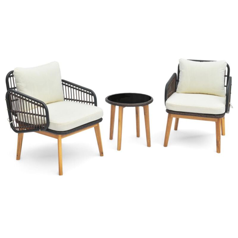 Hivvago 3 Pieces Patio Furniture Set with Cushioned Chairs and Tempered Glass Side Table