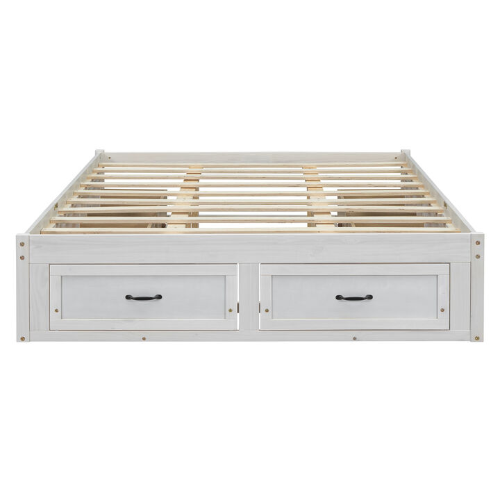 Whisen Queen Size Platform Bed with 6 Storage Drawers, MDF+LVL, for Bedroom