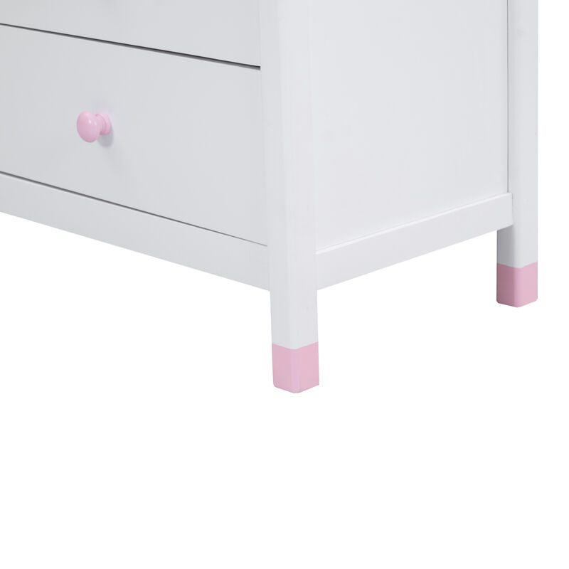 Wooden Storage Dresser with 6 Drawers, Storage Cabinet for kids Bedroom, White+Pink