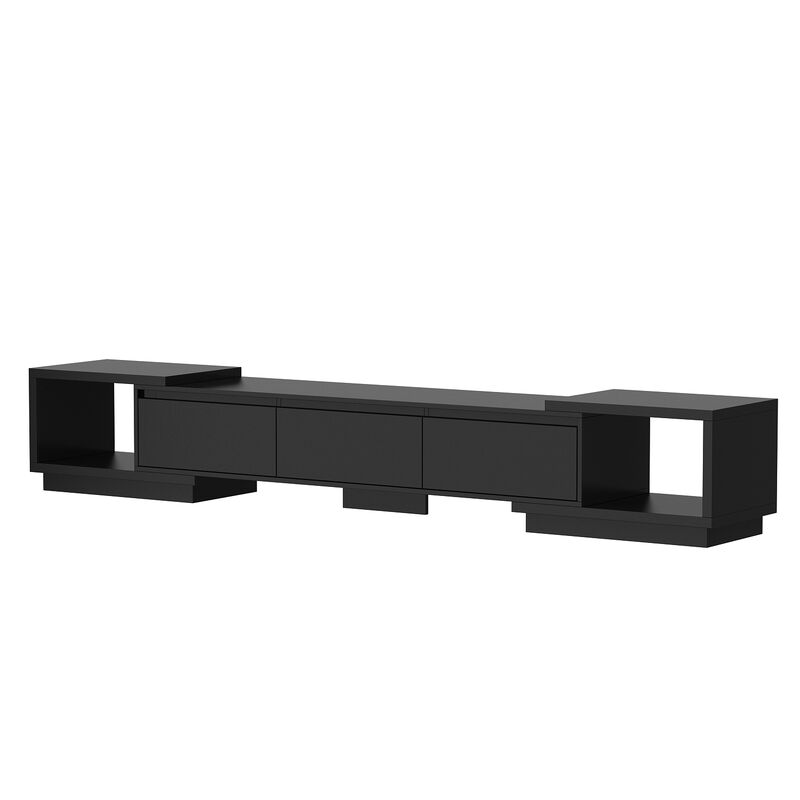 Extendable TV Stand Entertainment Center Black Wood Media Console Fits TV up to 120 in., With Drawers (65.4-106.3"W)