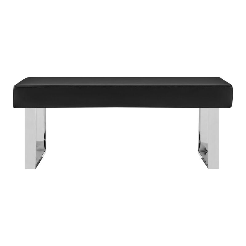 48 Inch Bench with Leatherette Padded Seat and Metal Frame, Black - Benzara