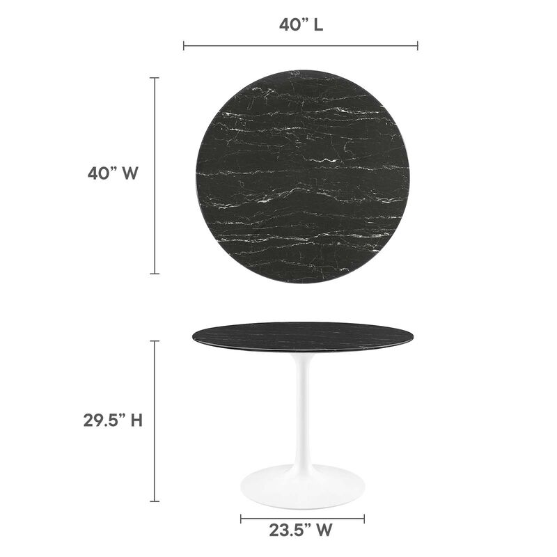 Modway - Lippa 40" Round Artificial Marble Dining Table White Black
