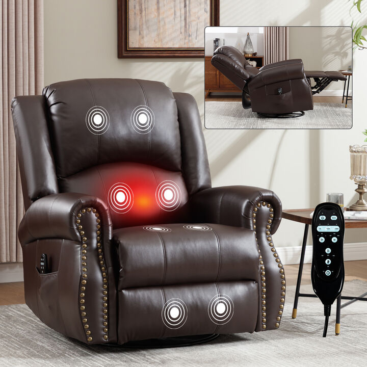 Faux Leather Recliner Chair Rocker Swivel Chair Manual Recliner with Heat & Massage