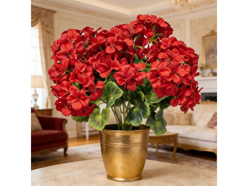 4 Piece Red Artificial Geranium Flowers UV Resistant Outdoor Garden Porch Decor image number 1