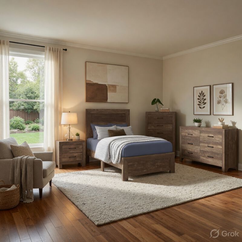 Full Size Bedroom Set, Brown Finish, Panel Design, 4-Piece Set with Bed, Nightstand, Dresser and Chest image number 8