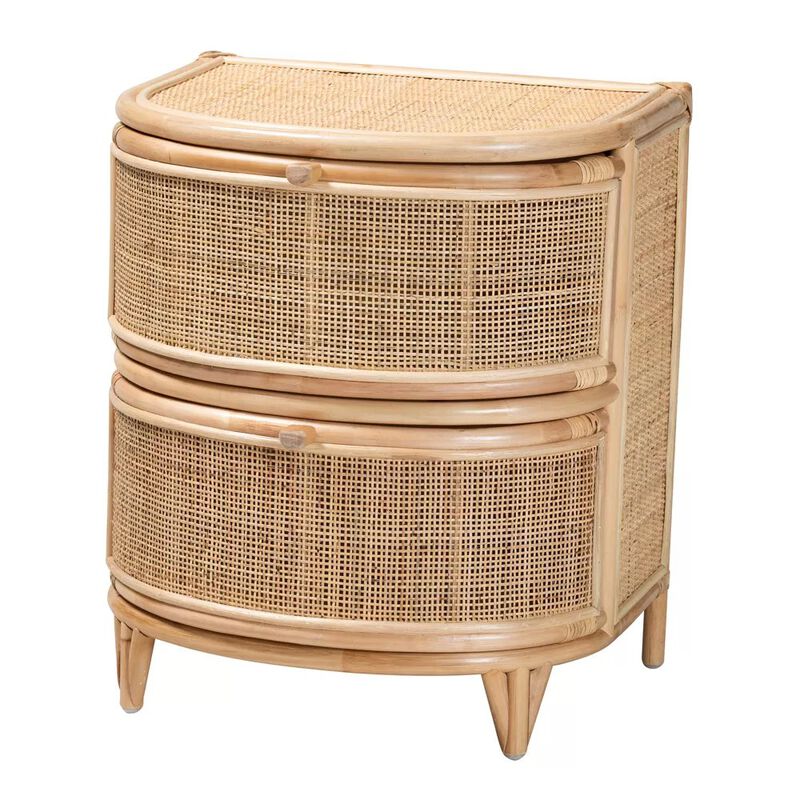 Bali & Pari Oleta Modern Bohemian Natural Brown Rattan 2-Drawer Nightstand