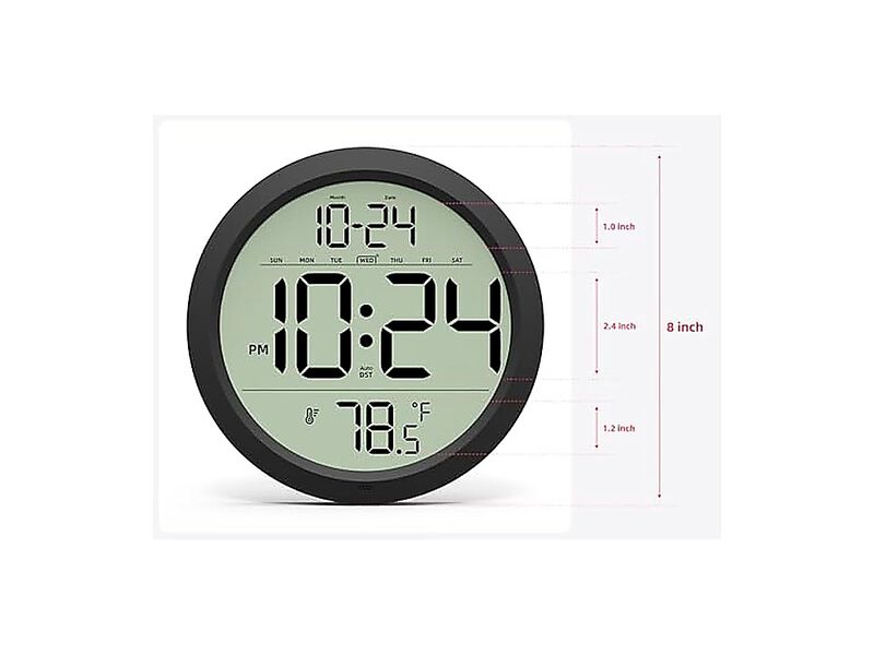 Digital Wall Clock Battery Operated 8 Inch Small Decor Modern Date Temperature image number 2