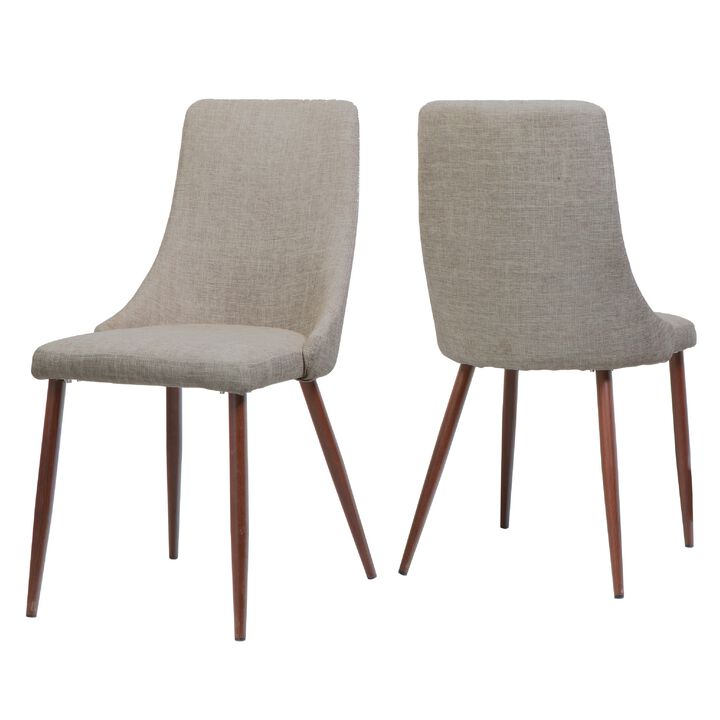 Dining Side Chair Set of 2, Wheat Brown Fabric, Tapered Iron Legs