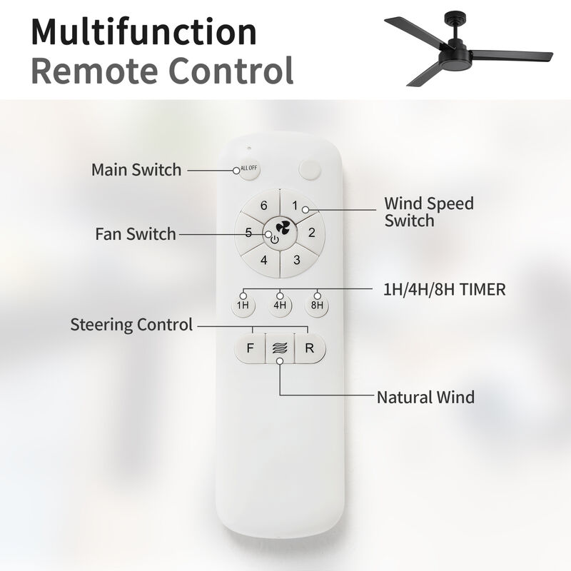 Streamdale 52 Inch Black Ceiling Fan Without Light, High Capacity DC Motor image number 6
