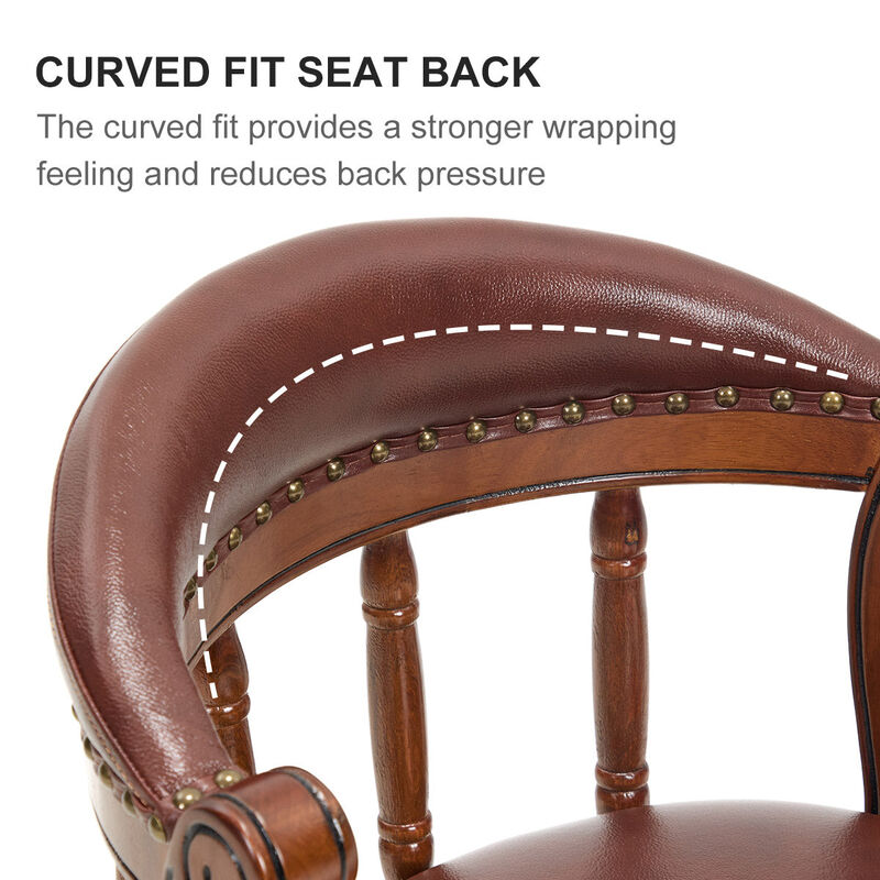 Clihome Cow Top Leather Wooden Bar Stools, 360 Degree Swivel Bar Chair with Backs image number 3