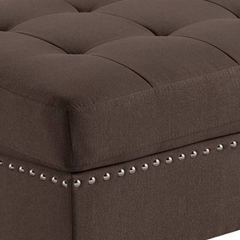 Pali 32 Inch Modern Square Ottoman, Foam Tufted Seat, Brown Linen Fabric-Benzara