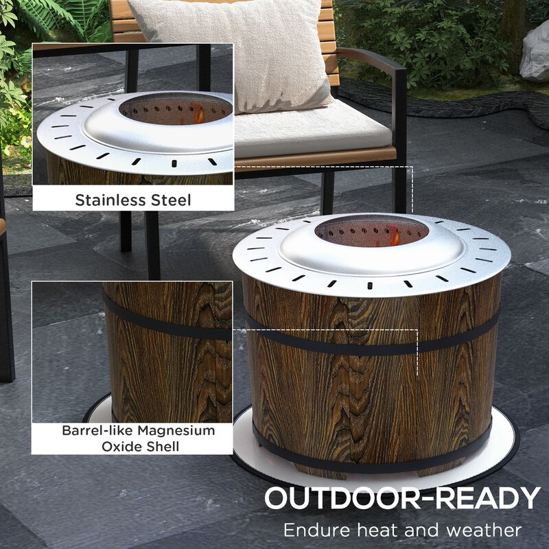 Outsunny Smokeless Fire Pit with Fireproof Mat, 20" Barrel Style Portable Wood Burning Firepit, Magnesium Oxide Low Smoke Camping Bonfire Stove for Backyard, Patio, Picnic, Brown