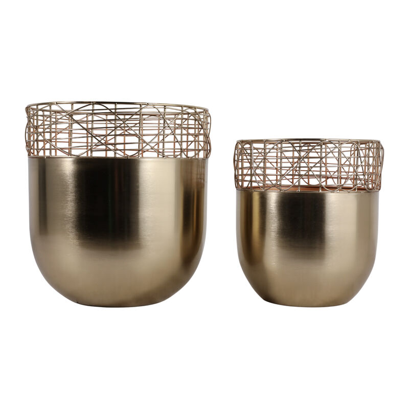 S/2 10/12" Metal Wire Planters, Gold image number 3