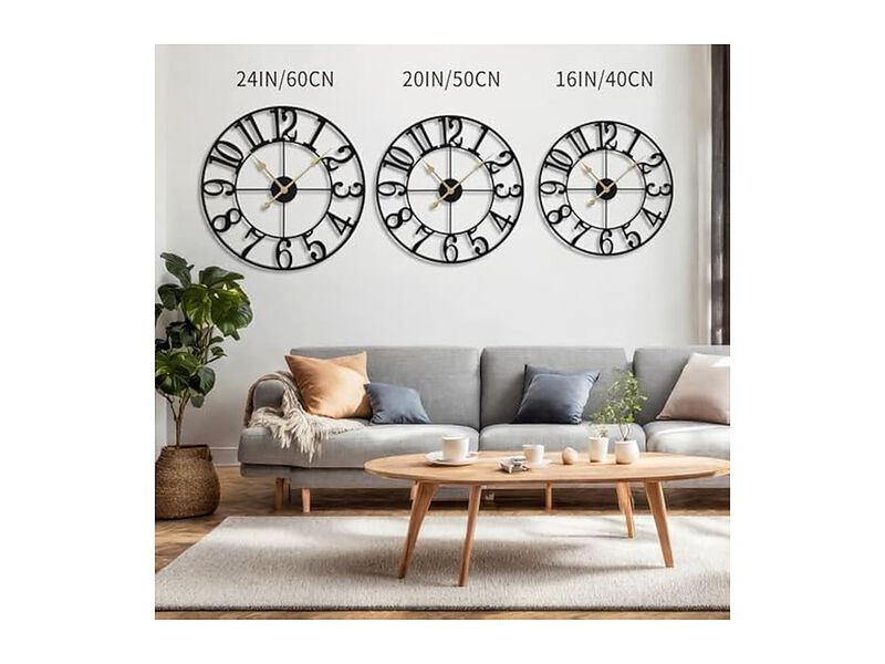 Rustic Metal Farmhouse Black Wall Clock 16 Inch Silent Non Ticking image number 1