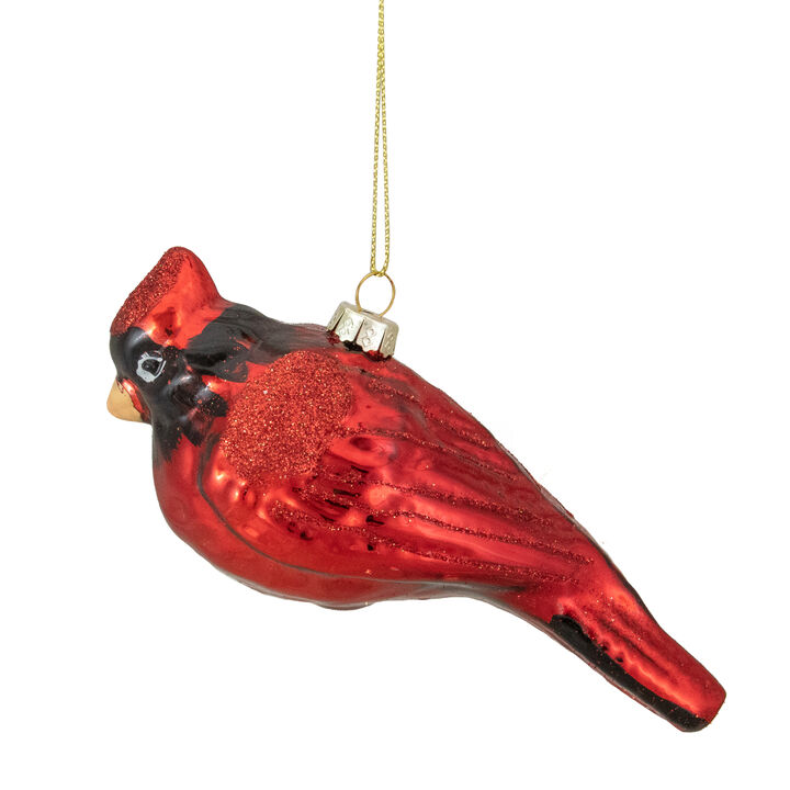 5.5" Red Cardinal Glittered Glass Christmas Ornament