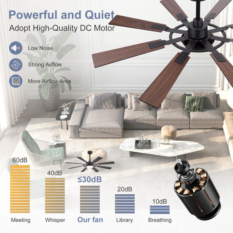 Breezary 52In LED Ceiling Fan with Light, 8 Blades, Quiet Modern Ceiling Fan, 3CCT Color Temperature, Remote Control image number 5