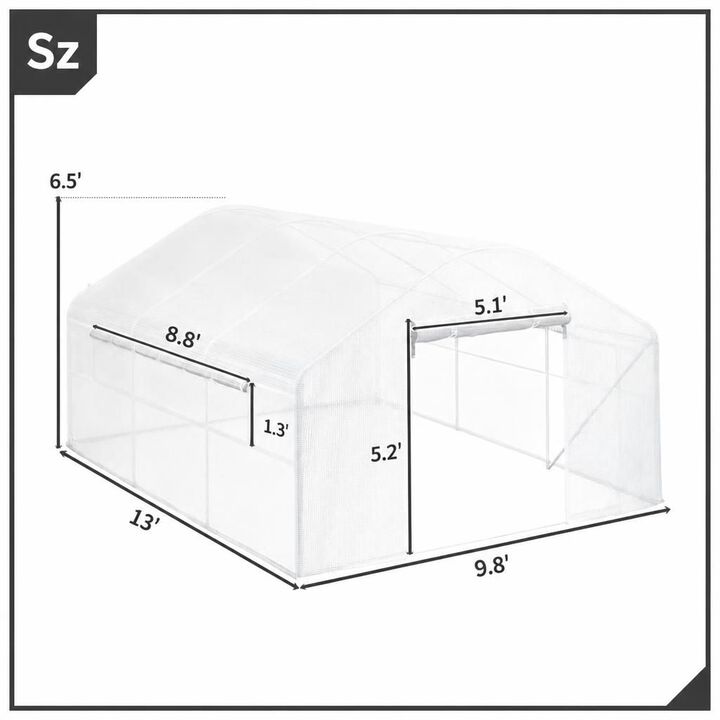WOW PIONEER Spacious Walk-in Tunnel Hoop Greenhouse with Large Windows for Outdoor Plant Growing with Stable Galvanized Steel Frame