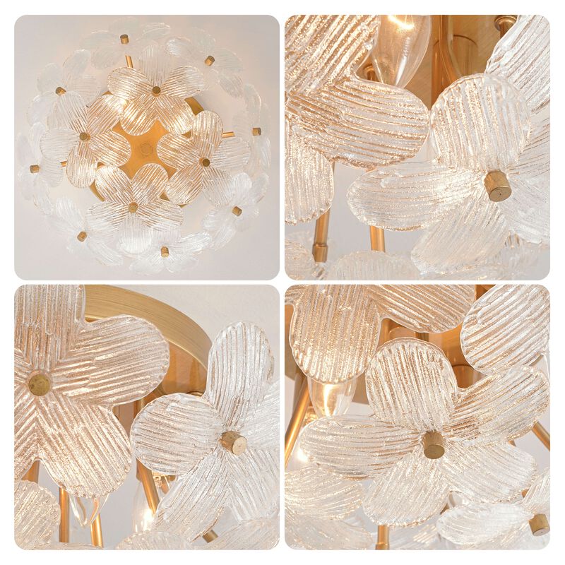 Estrella Modern 3-Light 16" Brushed Brass Clear Glass Flower Flush Mount image number 8