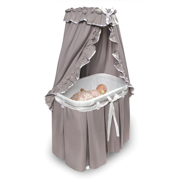 Badger Basket Co. Majesty Baby Bassinet with Canopy - Gray and White Bedding
