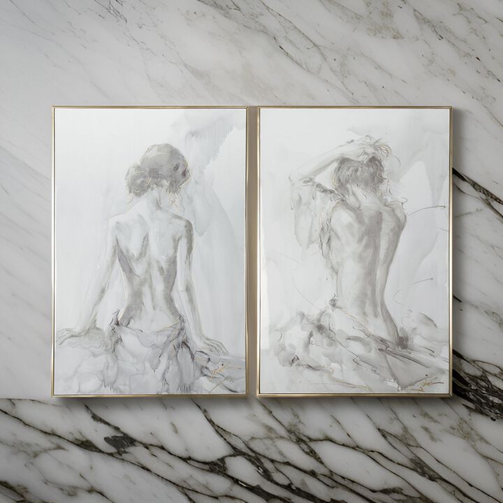 Tia 33 x 49 Hanging Wall Art Portrait Set of 2, Gray Feminine Figure Sketch