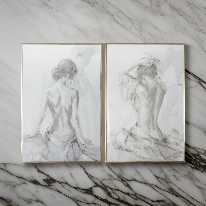 Tia 33 x 49 Hanging Wall Art Portrait Set of 2, Gray Feminine Figure Sketch image number 1