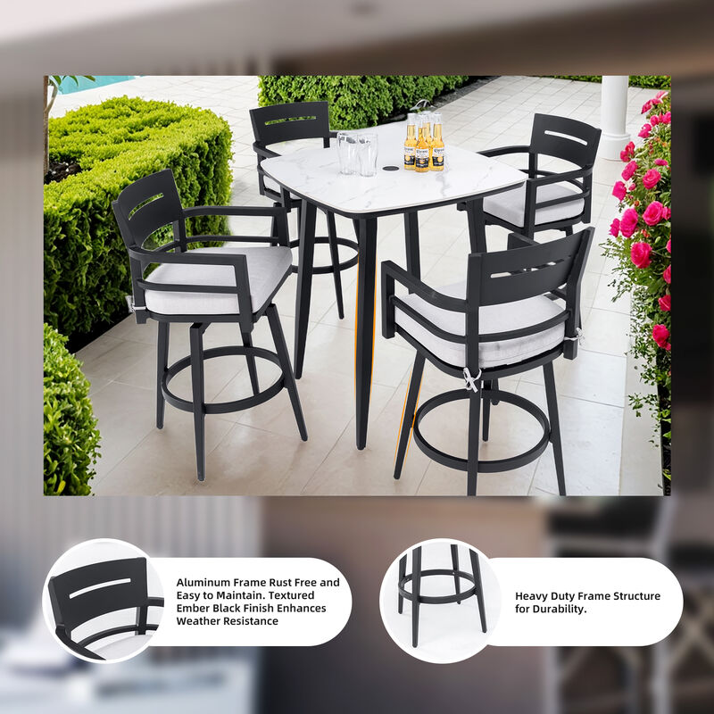 Durable Outdoor Bar Stools 2-Piece Set &ndash; Aluminum Frame, 360&deg; Swivel, Weather-Resistant Cushions, Ergonomic Comfort for Patio or Deck image number 3