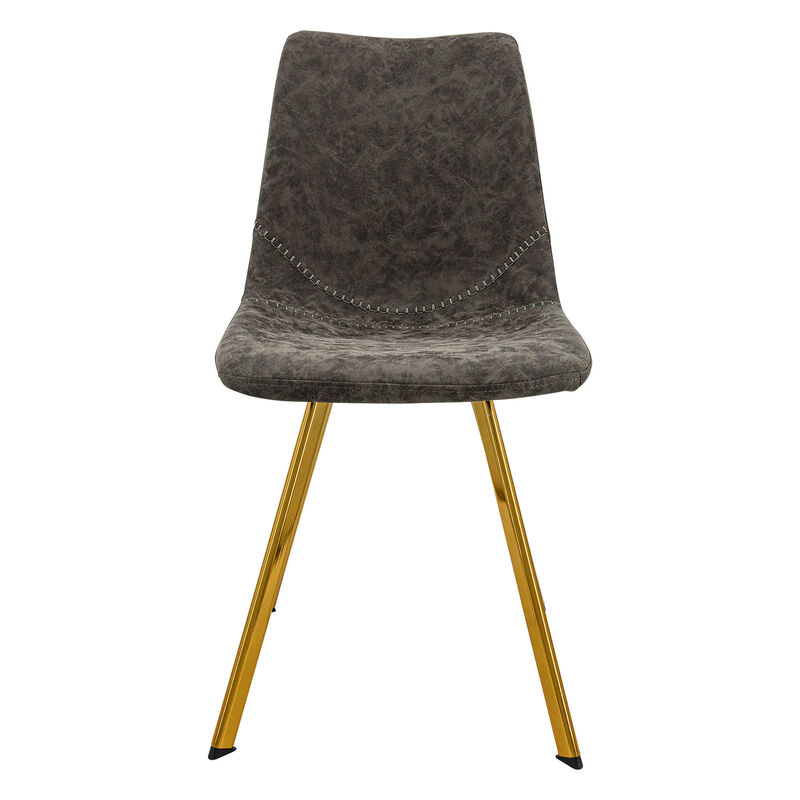 LeisureMod Markley Modern Leather Dining Chair With Gold Legs Set of 2 - Grey