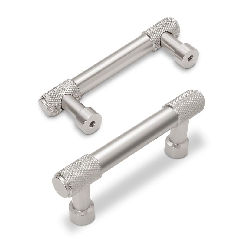 BUKOBYHE 10 Pack 3Inch(76mm) Brushed Satin Nickel Kitchen Cabinet Handles Knurled Cabinet Pulls Drawer Pulls Kitchen Hardware