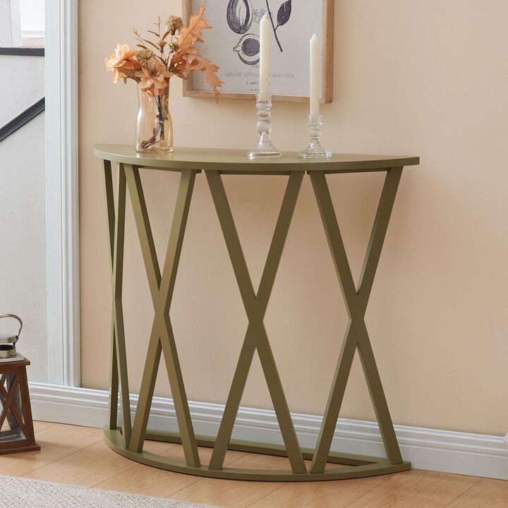 Kings Brand Furniture Vienna Console Table - Semicircular Side Coffee Table for Living Room, Bedroom (White)