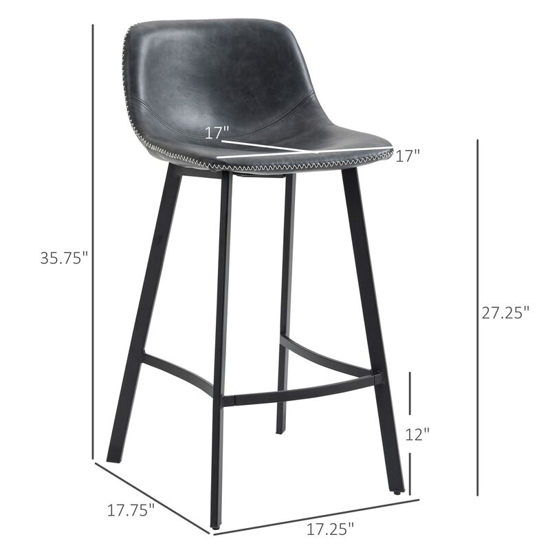 Bar Stools, Bar Stools with Backs, Soft Upholstery, Steel Legs for Kitchen, Bar, Counter Height Stools, Black image number 3