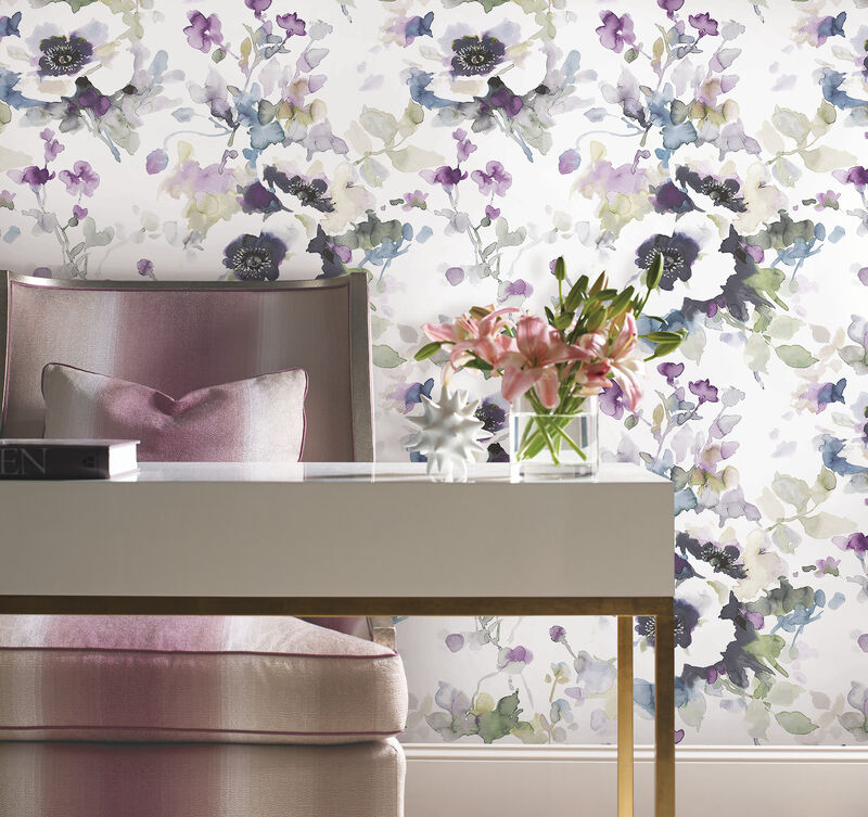 Garden Anemone Lilac & Green Peel & Stick Wallpaper image number 2