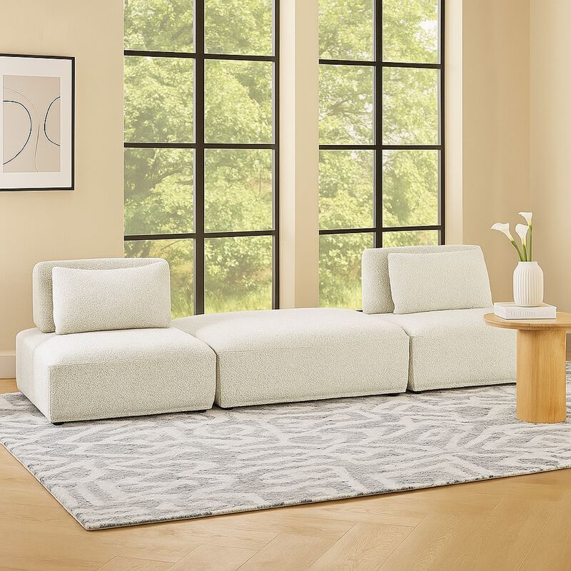 Stavan 2 Seat Modular Sofa, Square Ottoman Gray Boucle Adjustable Back