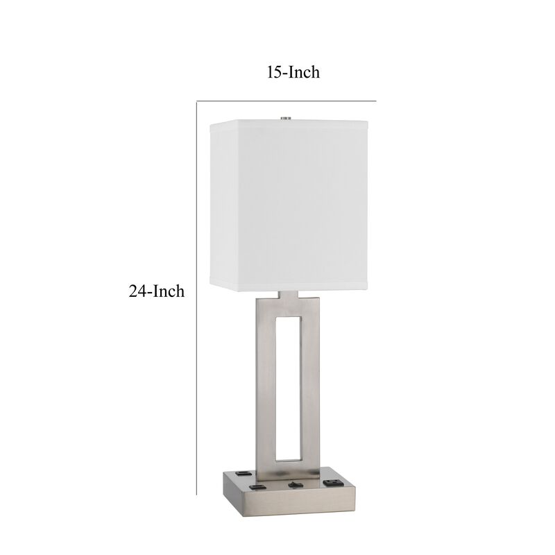 Arny Table Lamp, 1 Outlet, 2 USB, Slim Cutout Steel Base, 24 Inch - Benzara