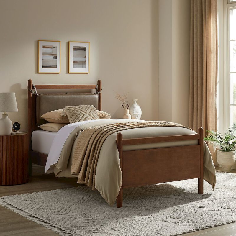 Leni Twin Size Vegan Leather and Wood Platform Bed Frame image number 8