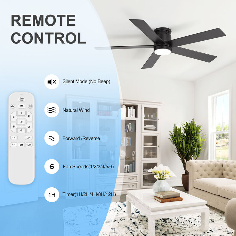 Breezary 52 Inch Low Profile LED Ceiling Fan with App Control, Remote, 5 Plywood Blades image number 3