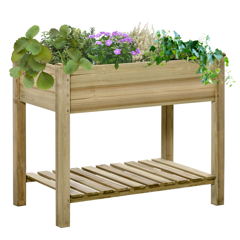 Streamdale Spacious Elevated 2-Tier Trough-Shaped Garden Bed with Storage Shelf