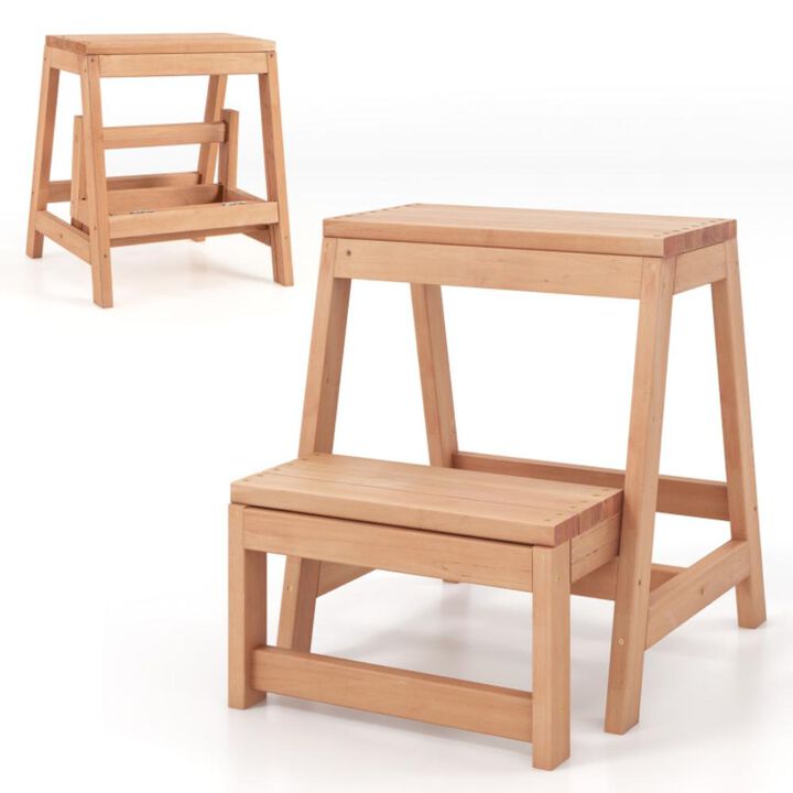 Hivvago Multipurpose Wood Folding 2-Step Stool for Indoor Outdoor Plant Stand