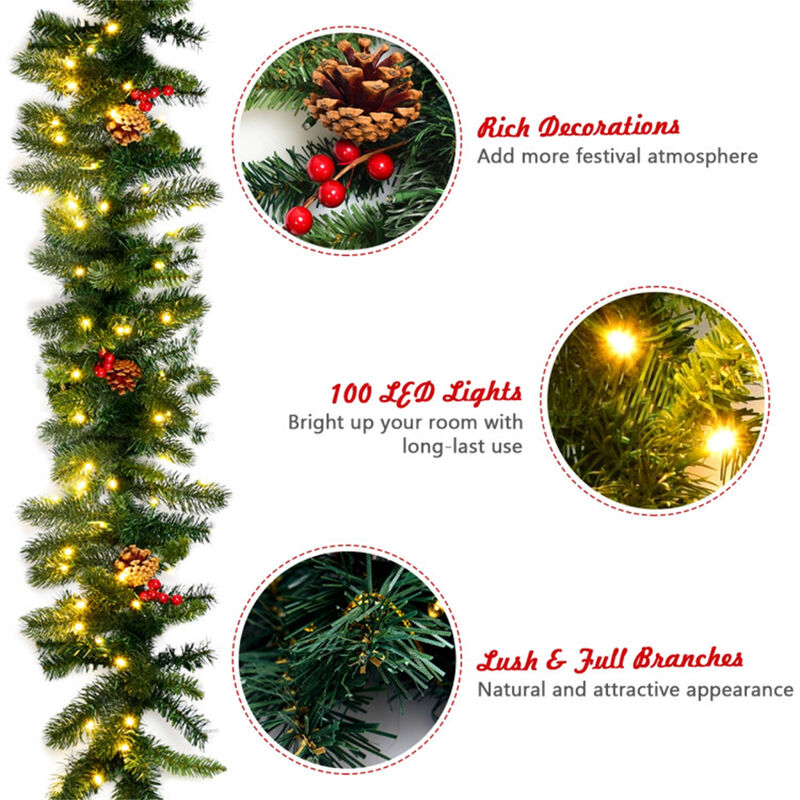 Pre-Lit Christmas Garland with Red Berries and Warm LED Lights image number 6