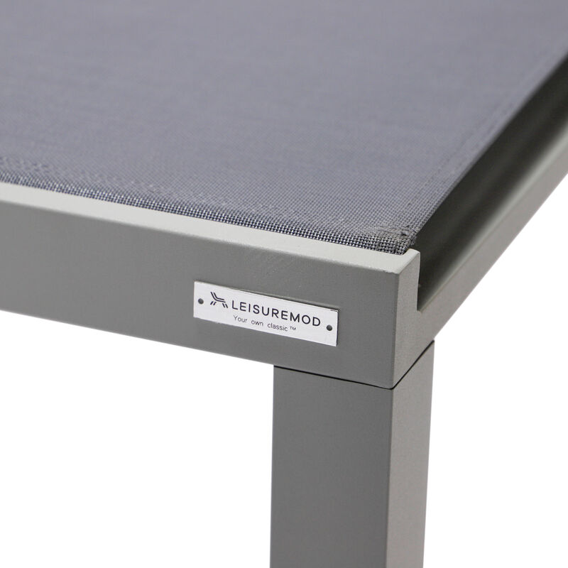 LeisureMod Marlin Modern Aluminum Outdoor Patio Chaise Lounge Chair in Grey Frame Set of 2 with Square Fire Pit Side Table