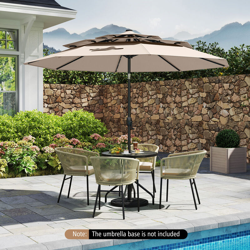 Solar Patio Umbrella with 32 LED Lights 3-Tier Vented Top