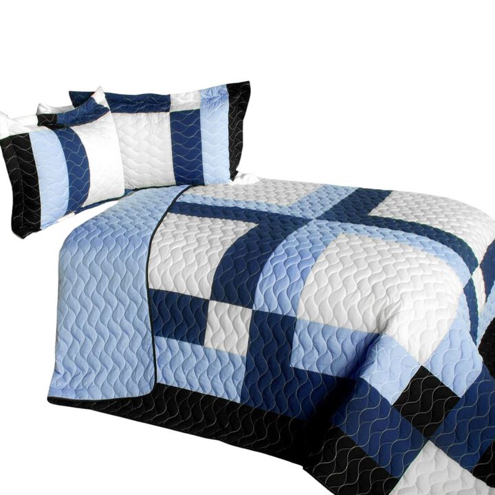 3 Piece Queen Patchwork Quilt Set Vermicelli Quilted Cozy Decorative Bedspread Set