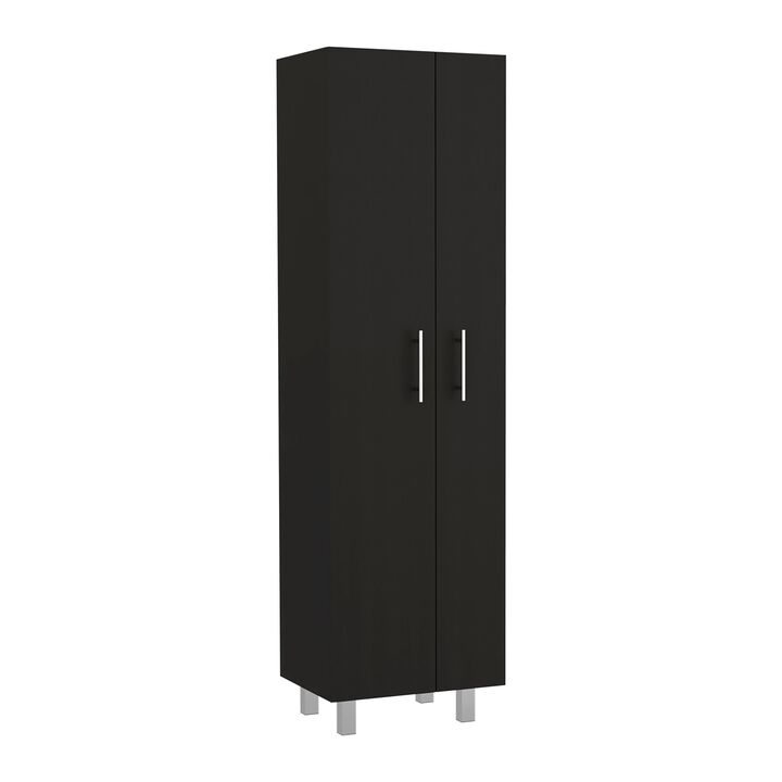 Nala Cleaning Cabinet, Double Door, Four Legs, Five Shelves -Black / White