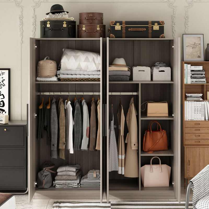 FUFU&GAGA 4-Door White Wardrobe Closet with Ample Storage and Elegant Design (63" W x 19.7" D x 69.7" H ) ,Grey
