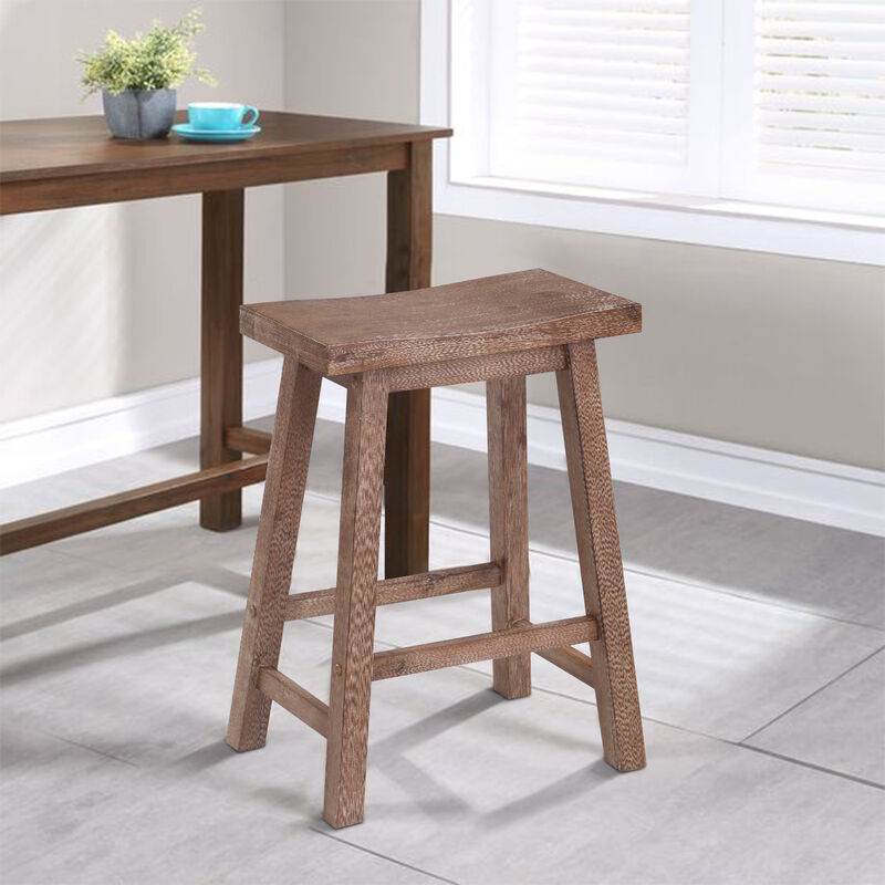 Wooden Frame Saddle Seat Counter Height Stool with Angled Legs, Gray